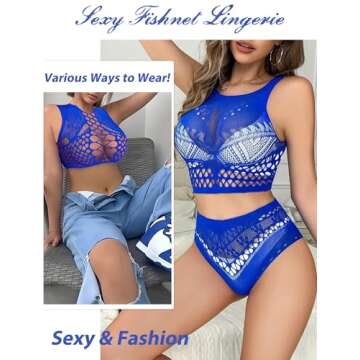 Avidlove Sexy Lingerie for Women Fishnet Lingerie Sets Blue Lingerie for Women Two Piece Lingerie Exotic Lingerie Sets