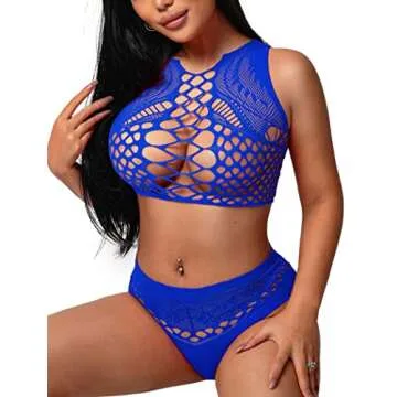 Avidlove Sexy Lingerie for Women Fishnet Lingerie Sets Blue Lingerie for Women Two Piece Lingerie Exotic Lingerie Sets