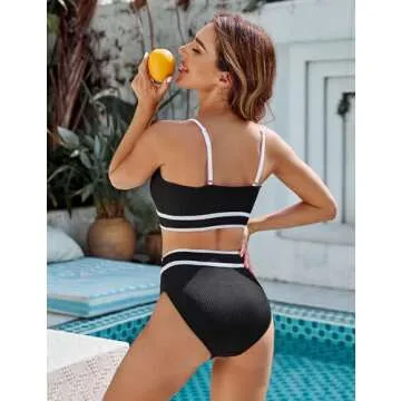 BMJL Women's Stylish High Waisted Bikini - Chic Two Piece Swimsuit with Adjustable Straps