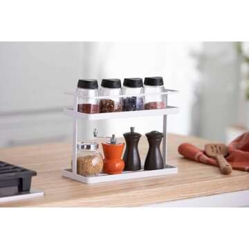YAMAZAKI Home Countertop Spice Caddy-Storage and Organizer Rack | Steel, One Size, White
