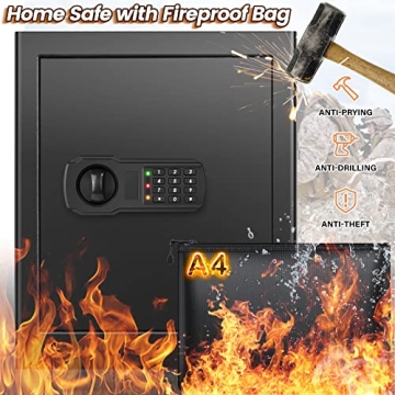 Large Fireproof Safe with A4 Document Bag for Home Use