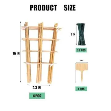 Moromyse 4 Pack Min Bamboo Trellis - 16 inch Plant Support Garden Trellis with Twist Trellis for Climbing Plants Hoya Plants Vine Ivy Indoor Mini Climbing with Bamboo Plant Labels