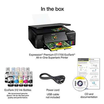 Epson Expression Premium ET-7700 EcoTank Wireless 5-Color All-in-One Supertank Printer with Scanner, Copier and Ethernet