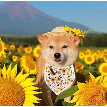 Elegant little tail Dog Bandanas - 1Pack Sunflower Print Washable Dog Scarf Female Square Dog Bib Ke...