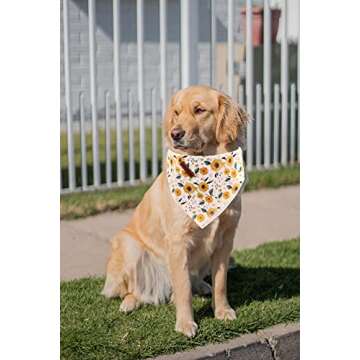 Elegant little tail Dog Bandanas - 1Pack Sunflower Print Washable Dog Scarf Female Square Dog Bib Kerchief Scarf Adjustable Pet Bandana for Medium Large Dogs