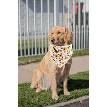 Elegant little tail Dog Bandanas - 1Pack Sunflower Print Washable Dog Scarf Female Square Dog Bib Kerchief Scarf Adjustable Pet Bandana for Medium Large Dogs