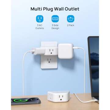 TROND Multi Plug Outlet Extender 2 Pack - Electrical Wall Splitter, 3 Way Angled Wall Outlet Adapter...