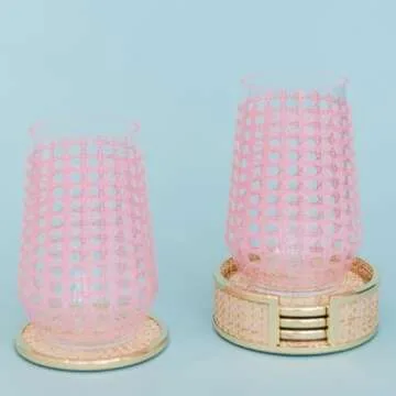 Lilly Pulitzer Stemless Wine Glass Set of 2, Large Acrylic Wine Glasses, 22 Ounce Plastic Cocktail Cups for Indoor/Outdoor, Conch Shell Pink Caning