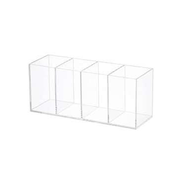 Acrylic Pen Holder 4 Compartments Clear Pencil Holder Organizer Makeup Brush Holder