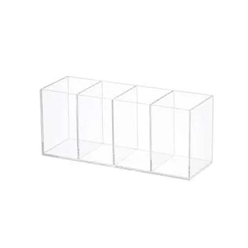 Acrylic Pen Holder 4 Compartments Clear Pencil Holder Organizer Makeup Brush Holder