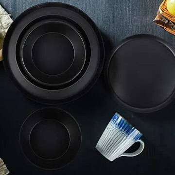 afcevnlb 12-Piece Plastic Dinnerware Set Plates and Bowls Sets Service for 4 Matte Black Melamine Plates Unbreakable Plastic Outdoor Camping Dishes Decor Dishwasher Safe