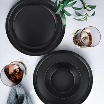 afcevnlb 12-Piece Plastic Dinnerware Set Plates and Bowls Sets Service for 4 Matte Black Melamine Plates Unbreakable Plastic Outdoor Camping Dishes Decor Dishwasher Safe