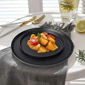 afcevnlb 12-Piece Plastic Dinnerware Set Plates and Bowls Sets Service for 4 Matte Black Melamine Plates Unbreakable Plastic Outdoor Camping Dishes Decor Dishwasher Safe