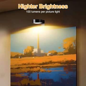 3-Pack Picture Lights for Wall, Rechargeable LED Art Lighting with Remote Control, Dimmable & Timer,...