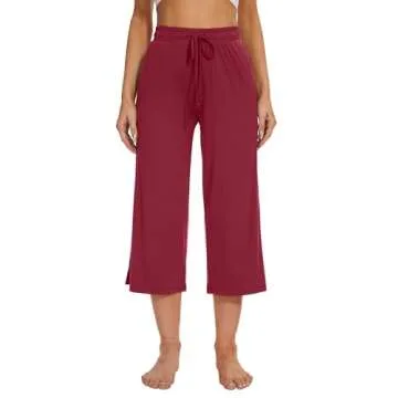WiWi Women's Capri Pajama Pants Viscose from Bamboo Lounge Casual Bottoms Soft Sleep Capris Pant with Drawstring S-XXL, Wine, Large