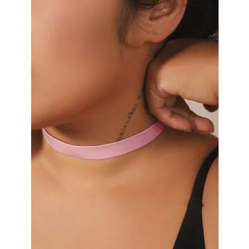 Sacina Pink Choker Necklace, Pink PU Leather Choker Collar, Vintage Necklace, Gothic Choker, Goth Ne...