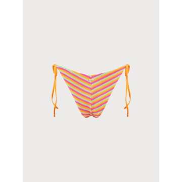 BERLOOK Women's Sexy Plush Texture Stripe Tie Thong Bikini Bottom Multi-a