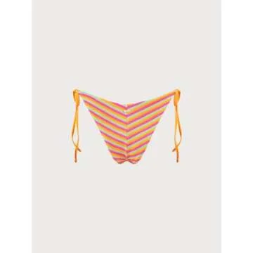 BERLOOK Women's Sexy Plush Texture Stripe Tie Thong Bikini Bottom Multi-a