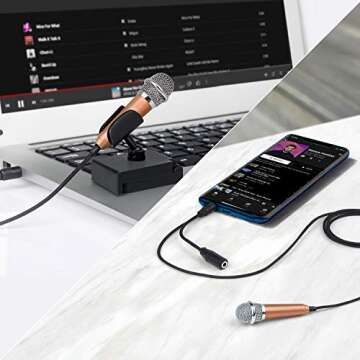 Uniwit Mini Portable Vocal/Instrument Microphone for Voice Video Recording Singing,Vlogging, Podcasting, Tiny Microphone for iPhone Android Phone Computer Latop Notebook Tablet iPad(Golden)