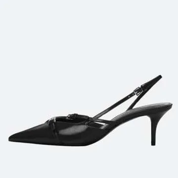 Yishaweiqi Slingback Kitten Heels for Women Buckle Strap Pointed Toe Dress Pumps Shoes Slip On Heeled Sandals