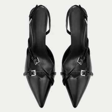 Yishaweiqi Slingback Kitten Heels for Women Buckle Strap Pointed Toe Dress Pumps Shoes Slip On Heeled Sandals