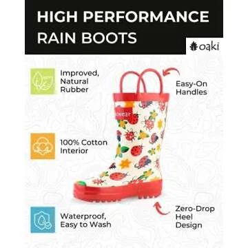 OAKI Toddler Rain Boots - Perfect Kids Rain Boots for Any Weather - Durable Rubber Baby Rain Boots K...