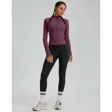G Gradual Women's Cropped Workout Jacket Slim Fit Full Zip Athletic Running Gym Jackets for Women with Thumb Holes Pockets(Dark Russet,M)