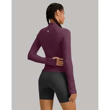 G Gradual Women's Cropped Workout Jacket Slim Fit Full Zip Athletic Running Gym Jackets for Women with Thumb Holes Pockets(Dark Russet,M)
