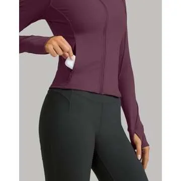 G Gradual Women's Cropped Workout Jacket Slim Fit Full Zip Athletic Running Gym Jackets for Women with Thumb Holes Pockets(Dark Russet,M)