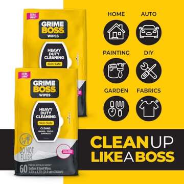 Grime Boss Heavy Duty Wipes 120ct for Hands Tools Cleaning