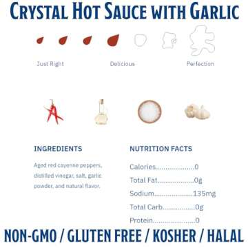 Crystal Louisiana's Pure Hot Sauce with Garlic, 12 Ounce, Aged Cayenne Peppers, Medium Heat, Flavor ...