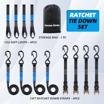 Heavy Duty Ratchet Straps 15 FT with 1800 LB Strength