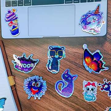 20 Sheets Holographic Printable Sticker Paper 8.5x 11 inch Waterproof Sticker Paper Rainbow Vinyl Sticker Paper 4 Mixed Style for Inkjet/Laser Printer