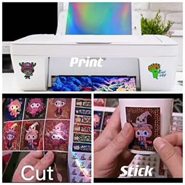 20 Sheets Holographic Printable Sticker Paper 8.5x 11 inch Waterproof Sticker Paper Rainbow Vinyl Sticker Paper 4 Mixed Style for Inkjet/Laser Printer