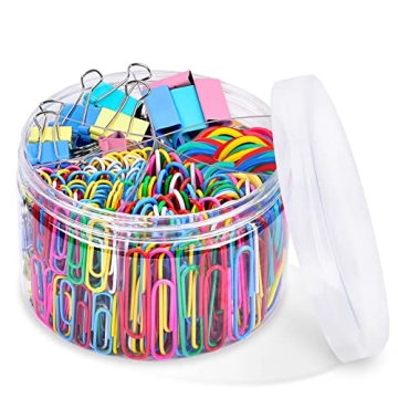 Paper Clips, Sopito 300pcs Paperclips Binder Clips Assorted Sizes (S/M/L) and Rubber Bands, Colored ...