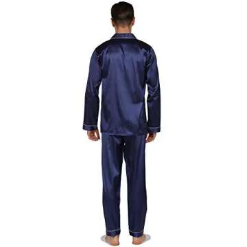 YIMANIE Men's Silk Satin Pajamas Set - Luxurious & Comfortable Sleepwear (Navy, Large)