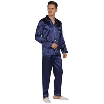 YIMANIE Men's Silk Satin Pajamas Classic Sleepwear Set