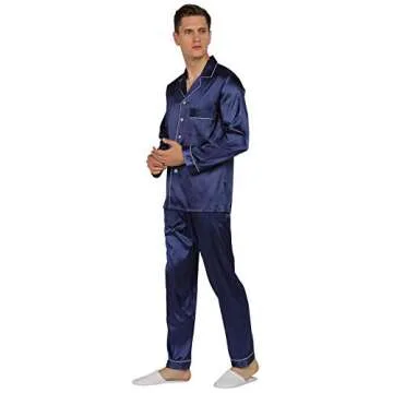 YIMANIE Men's Silk Satin Pajamas Classic Sleepwear Set