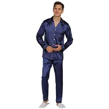 YIMANIE Men's Silk Satin Pajamas Classic Sleepwear Set