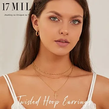 14K Gold Plated Hoop Earrings Set Women Hypoallergenic