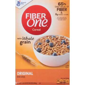 Fiber One Cereal, Original Bran, High Fiber Cereal Made with Whole Grain, 19.6 oz