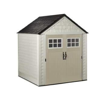 Rubbermaid 7 Foot by 7 Foot Weatherproof Outdoor Storage Shed for Garden Tools and Lawn Machinery Or...