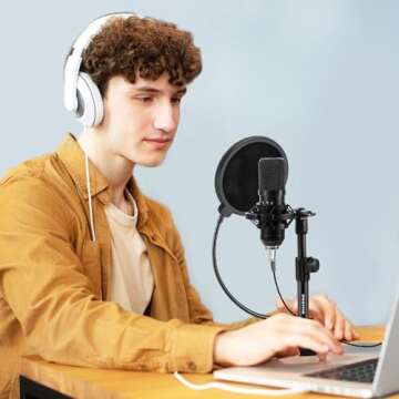 BILIONE Multifunctional Desktop Microphone Stand, Adjustable Mic Stand Desk with Pop Filter, Shock Mount, Microphone Clip, 5/8" to 3/8" Metal Screw Adapter