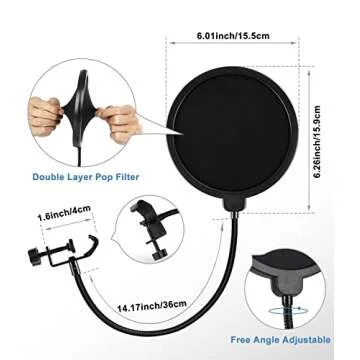 BILIONE Multifunctional Desktop Microphone Stand, Adjustable Mic Stand Desk with Pop Filter, Shock Mount, Microphone Clip, 5/8" to 3/8" Metal Screw Adapter