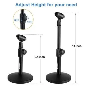 BILIONE Multifunctional Desktop Microphone Stand, Adjustable Mic Stand Desk with Pop Filter, Shock Mount, Microphone Clip, 5/8" to 3/8" Metal Screw Adapter