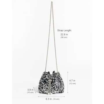 NIUEIMEE ZHOU Sequin Bucket Bags for Women Sparkly Crossbody Purses with Drawstring Small Hobo Shoulder Handbags, Silver