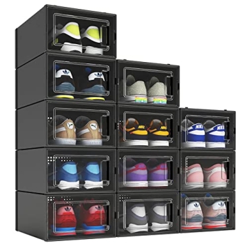 MELDEVO 12 Pack Shoe Organizer Boxes - Stylish Space-Saving Solution for Shoes