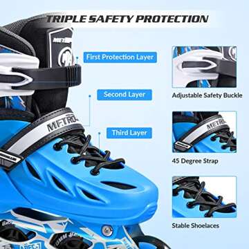 METROLLER Inline Skates for Girls and Boys, Women, Men 4 Sizes Adjustable Inline Skates with Light Up Wheels, Illuminating Beginner Skates for Kids & Adult Youth.