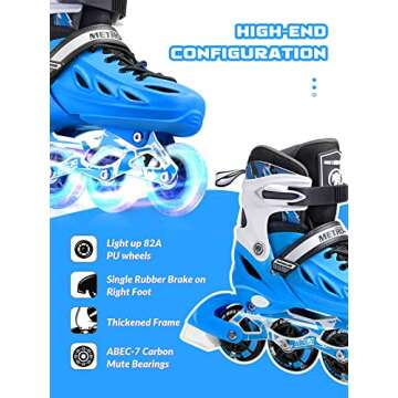 METROLLER Inline Skates for Girls and Boys, Women, Men 4 Sizes Adjustable Inline Skates with Light Up Wheels, Illuminating Beginner Skates for Kids & Adult Youth.