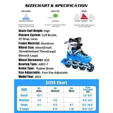 METROLLER Inline Skates for Girls and Boys, Women, Men 4 Sizes Adjustable Inline Skates with Light Up Wheels, Illuminating Beginner Skates for Kids & Adult Youth.